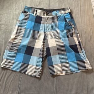 Lululemon Mens Kahuna Short 32 Blue Black Plaid Stretch Surf Beach Summer Casual